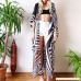 RingBuu Swimsuit Cover Up Women Summer 3 4 Sleeves Open Front Swimsuit Cover Up Boho Color Block Zebra Stripes Printed Long Kimono Cardigan Belted Ankle Length Maxi Beach Dress